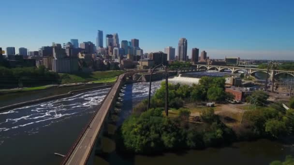 Minneapolis Vista Aérea Laço Norte Rio Mississippi Minnesota — Vídeo de Stock