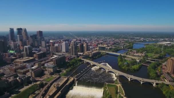 Minneapolis Vista Aérea Rio Mississippi Minnesota Centro Cidade — Vídeo de Stock