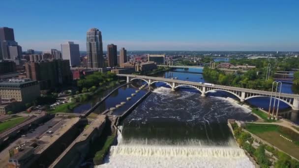 Minneapolis North Loop Aerial View Mississippi River Μινεσότα — Αρχείο Βίντεο
