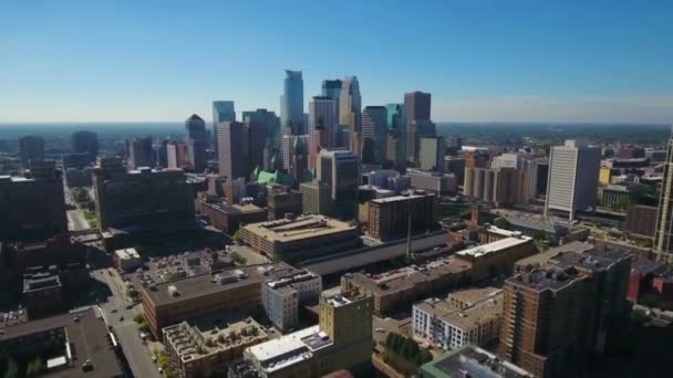 Minneapolis Minnesota Voar Aéreo Centro Cidade Paisagem Incrível — Vídeo de Stock