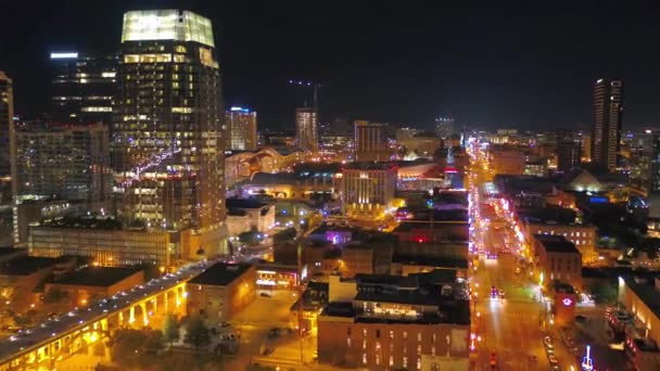 Nashville Por Noche Vista Aérea Centro Ciudad Luces Ciudad Tennessee — Vídeo de stock