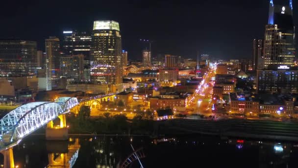 Nashville Noche Vista Aérea Centro Tennessee Luces Ciudad — Vídeo de stock