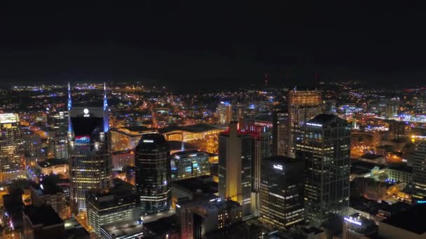 Nashville Την Νύχτα Αεροφωτογραφία City Lights Downtown Tennessee — Αρχείο Βίντεο