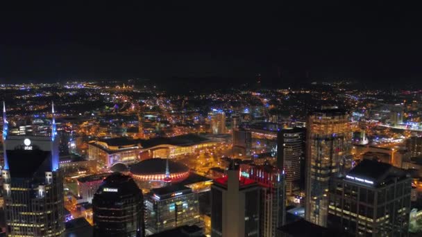 Nashville Notte Vista Aerea Luci Cittadine Tennessee Centro Città — Video Stock