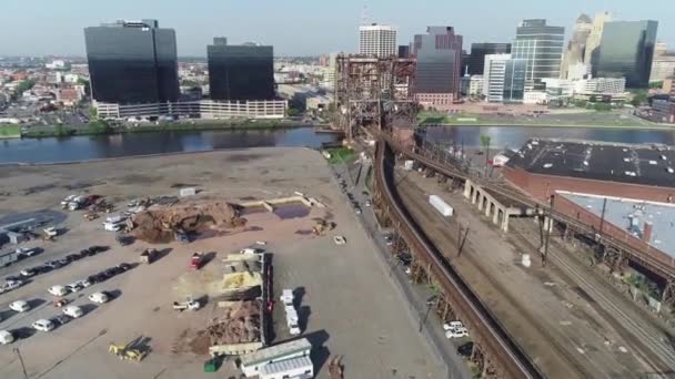 Newark New Jersey Aerial View Dock Bridge Passaic River — 비디오
