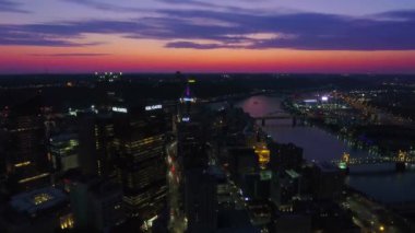 Pittsburgh Gece, Hava Manzarası, Şehir Merkezi, Pennsylvania, Monongahela Nehri