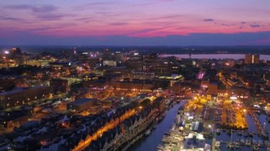 Portland 'da Gece, Maine, Portland Limanı, Hava Manzarası, Şehir Merkezi