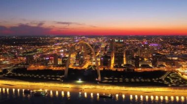 Gece St. Louis, Hava Görüntüsü, Ağ Geçidi Kemeri, Şehir Merkezi, Missouri