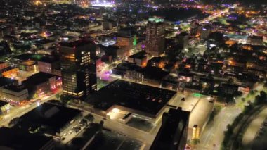 Manchester Gece, Havadan Görüntü, Şehir Merkezi, Şehir Işıkları, New Hampshire