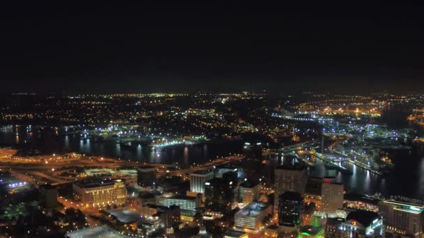 Norfolk Noche Vista Aérea Centro Ciudad Luces Ciudad Virginia — Vídeo de stock