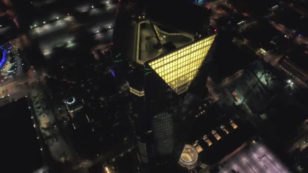 Oklahoma City Night Downtown Devon Energy Center Aerial View Oklahoma — Stock video