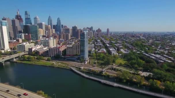 Philadelphia Aerial View Center City Delaware Nehri Pennsylvania — Stok video