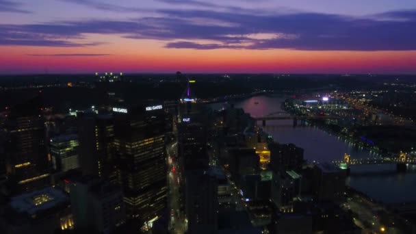 Pittsburgh Notte Vista Aerea Centro Città Pennsylvania Monongahela River — Video Stock