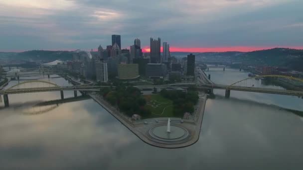 Pittsburgh Point State Park Fountain Aerial View Downtown Pennsylvania — Stock Video
