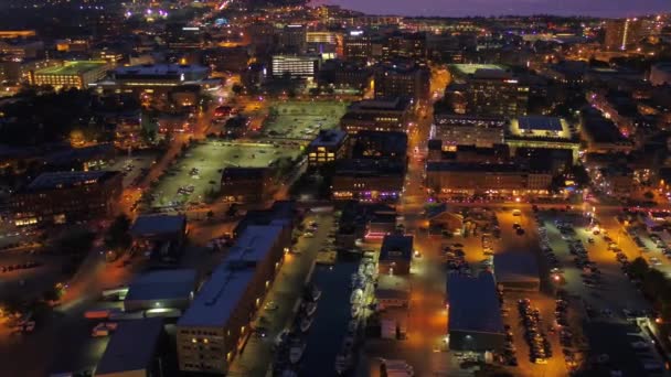 Portland Gece Maine Şehir Merkezi Hava Manzarası Muhteşem Manzara — Stok video