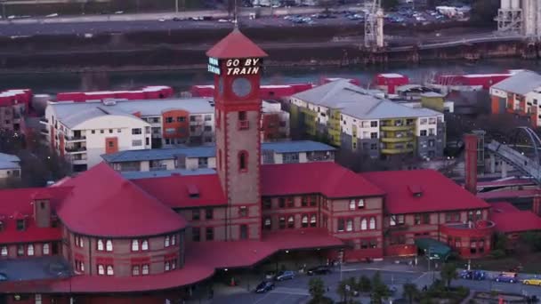 Evening Portland Union Station Aerial View Downtown Oregon — 비디오