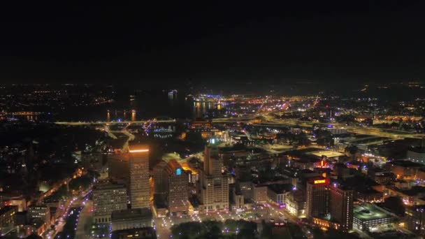 Providência Noite Vista Aérea Centro Cidade Luzes Cidade Rhode Island — Vídeo de Stock