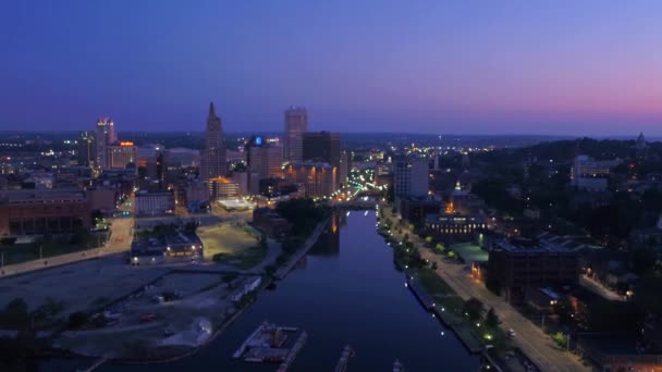 Providence Night Aerial View Rhode Island Providence River Downtown — 비디오