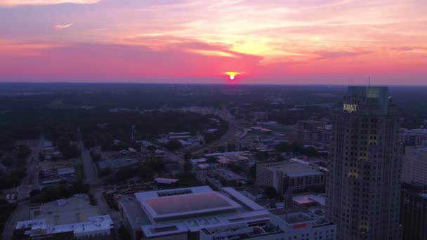 Zachód Słońca Nad Raleigh Widok Powietrza Śródmieście Niesamowity Krajobraz Karolina — Wideo stockowe