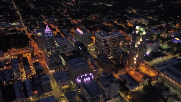 Raleigh Bei Nacht Luftaufnahme North Carolina Stadtbeleuchtung Innenstadt — Stockvideo