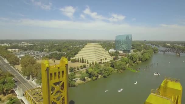 Sacramento Aerial View Sacramento River Tower Bridge California — 图库视频影像