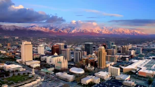 Salt Lake City Vista Aérea Centro Cidade Utah Paisagem Incrível — Vídeo de Stock