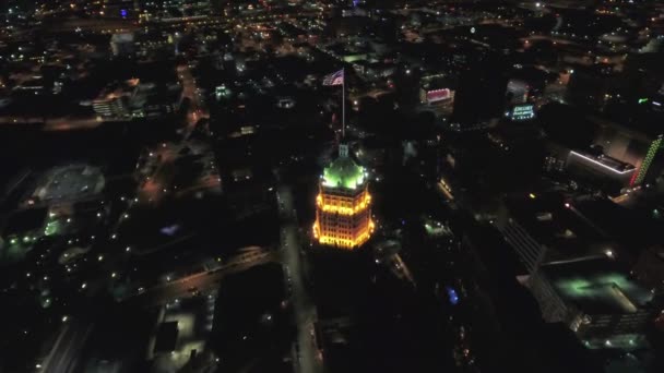 San Antonio Nachts Luchtfoto Texas Binnenstad City Lights — Stockvideo