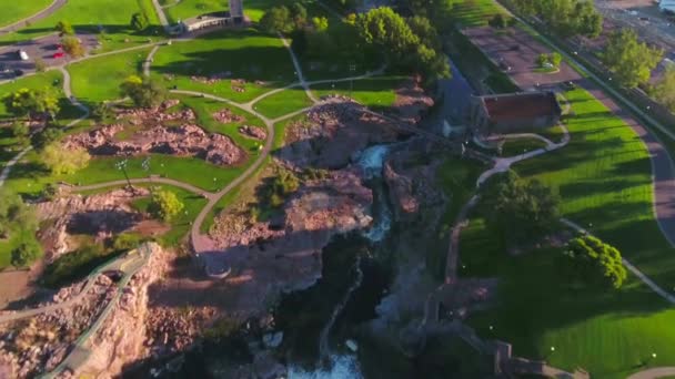 Cataratas Sioux Dakota Del Sur Vista Aérea Paisaje Increíble Río — Vídeo de stock