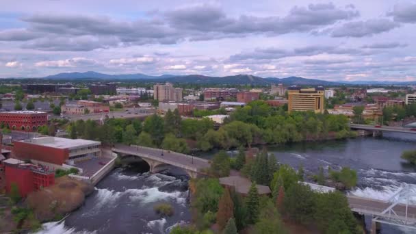 Spokane Airial View Washington State Spokane River Downtown — ストック動画