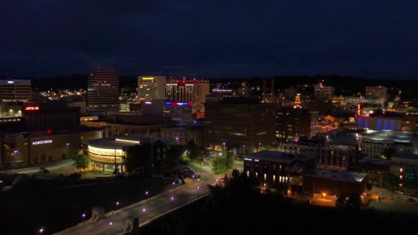 Spokane Noite Vista Aérea Centro Cidade Estado Washington Luzes Cidade — Vídeo de Stock