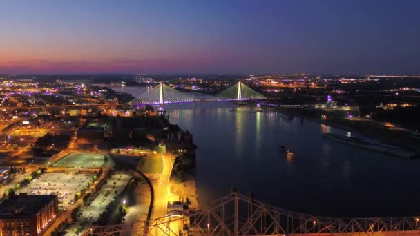 Louis Night Aerial View Mississippi River Downtown Missouri — 图库视频影像