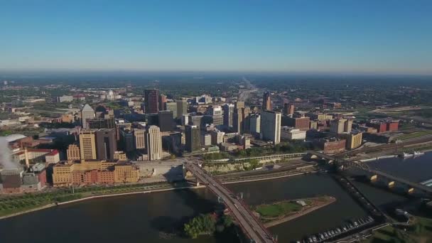 Paul Minnesota Aerial View Downtown Mississippi River — стокове відео