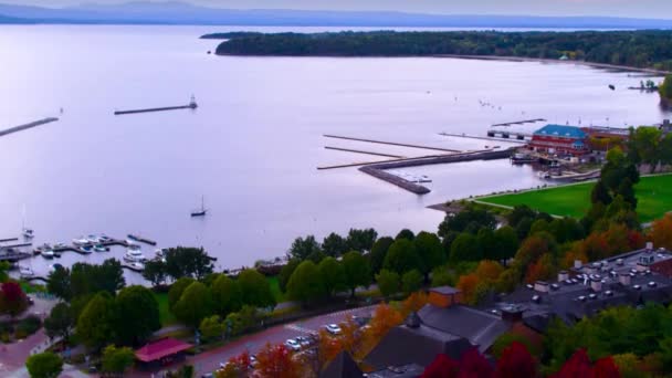 バーリントン バーモント州 空中ビュー シャンプレーン湖 素晴らしい風景 — ストック動画