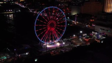 Atlantic City Gece, Drone View, Downtown, Steel Pier, New Jersey