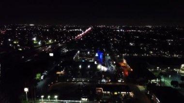 Gece Anaheim, Drone View, Şehir merkezi, California, Şehir Işıkları