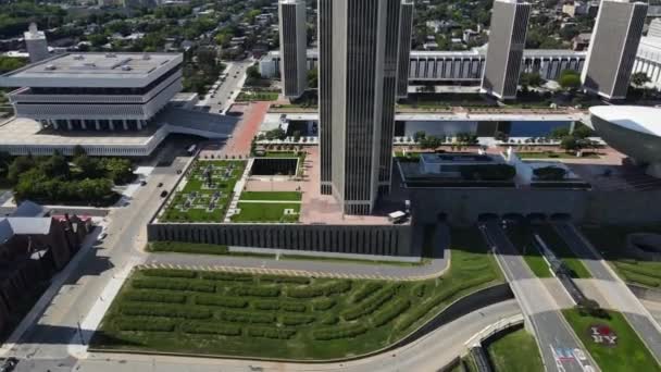 Albany Empire State Plaza New York State Downtown Drone View — Stock video