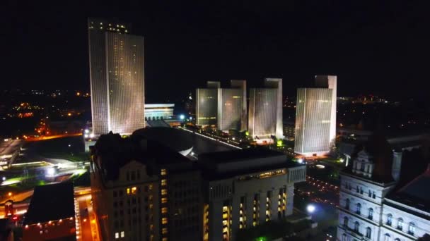 Albany Night Drone View Empire State Plaza New York State — 비디오