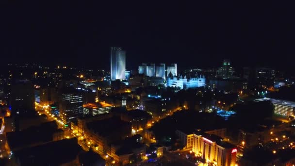 Albany Natten Drone View New York State Downtown City Lights — Stockvideo