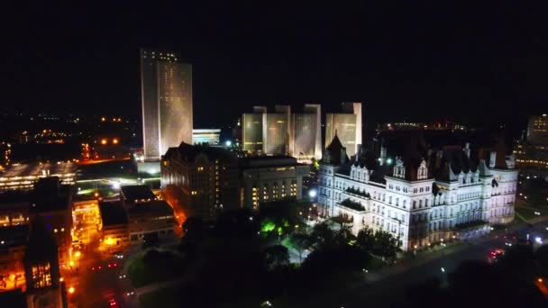 Albany Night New York State Capitol Drone View Empire State — Stock Video