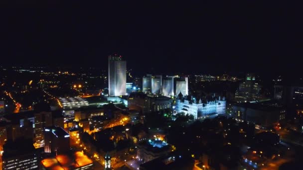 Albany Por Noche Vistas Los Drones Estado Nueva York Luces — Vídeo de stock