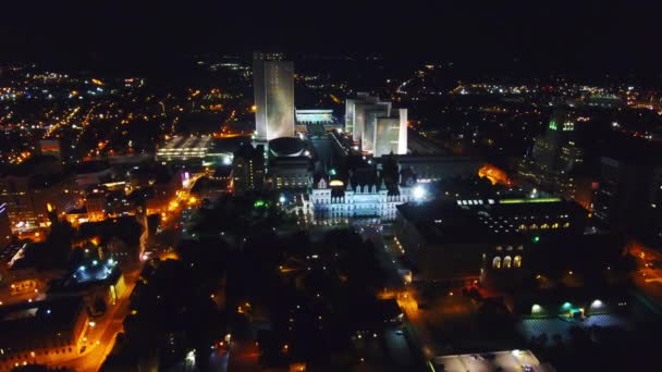 Albany Notte Downtown Drone View Luci Della Città Stato New — Video Stock