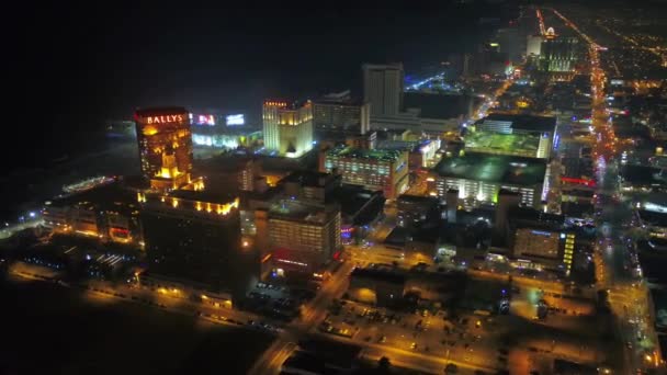Atlantic City Yöllä Drone View New Jersey Keskusta Kaupungin Valot — kuvapankkivideo