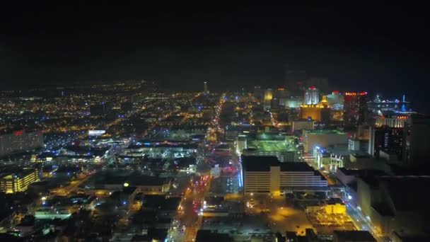 Atlantic City Noite Drone View Nova Jersey Luzes Cidade Centro — Vídeo de Stock