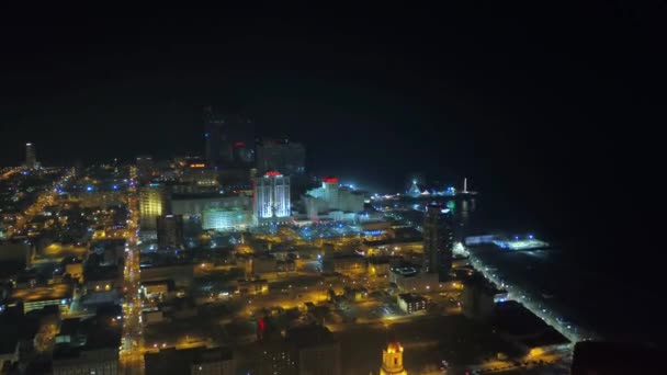 Atlantic City Noche Centro Luces Ciudad Nueva Jersey Vista Drones — Vídeo de stock