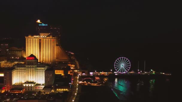 Atlantic City Bei Nacht Drohnenflug New Jersey Innenstadt Stadtbeleuchtung — Stockvideo