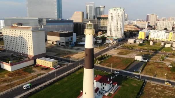 Atlantic City Faro Absecon Vistas Los Aviones Tripulados Centro Ciudad — Vídeo de stock