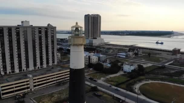 Atlantic City Drone View Absecon Lighthouse Downtown New Jersey — 图库视频影像