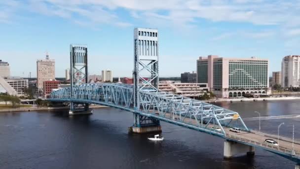 Jacksonville Drone View Main Street Bridge Downtown Florida — Video Stock