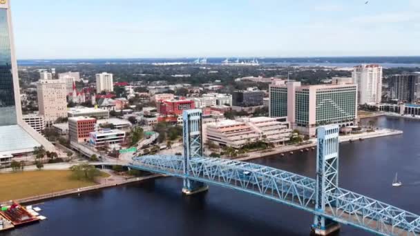Jacksonville Drone View Binnenstad Main Street Bridge Florida — Stockvideo