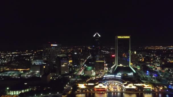 Jacksonville Nocy Drone View Downtown Światła Miejskie Floryda — Wideo stockowe